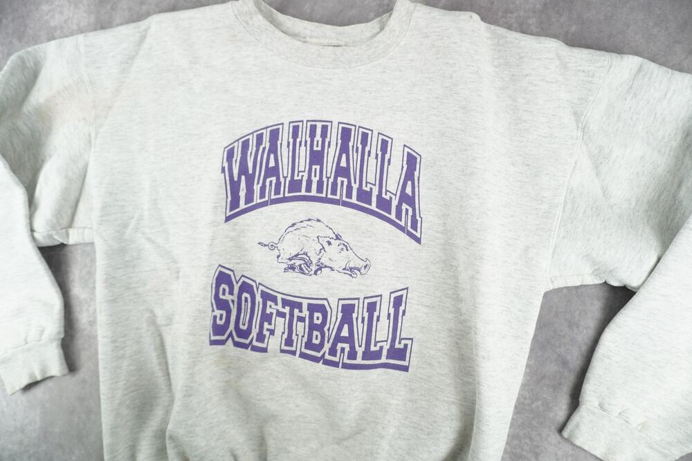 Vintage 90s Walhalla Softball Hanes Crewneck Sweatshirt Gray Extra Large